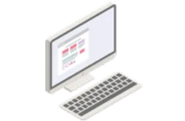 ウェブサイトのデザインを表示するパソコンのイラスト