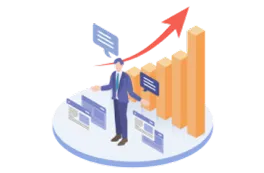 データ分析と成長戦略を示すビジネスマンのイラスト